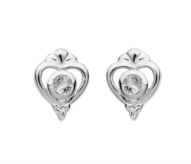 Tara's Diary Sterling Silver Princess CZ Earrings with Heart Trinity Knot - TD239 - Uctuk