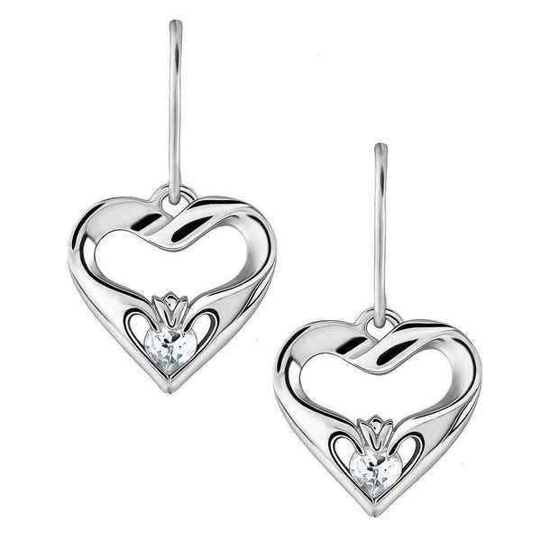 Sterling Silver White CZ UES-16436CZ Modern Claddagh Earrings - Uctuk