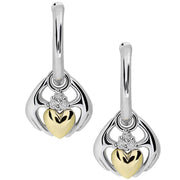 Sterling Silver and 14K Gold Mix - Diamond Claddagh Earrings UES-6171 - Uctuk
