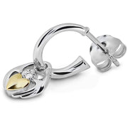 Sterling Silver and 14K Gold Mix - Diamond Claddagh Earrings UES-6171 - Uctuk