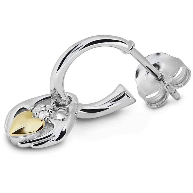 Sterling Silver and 14K Gold Mix - Diamond Claddagh Earrings UES-6171 - Uctuk