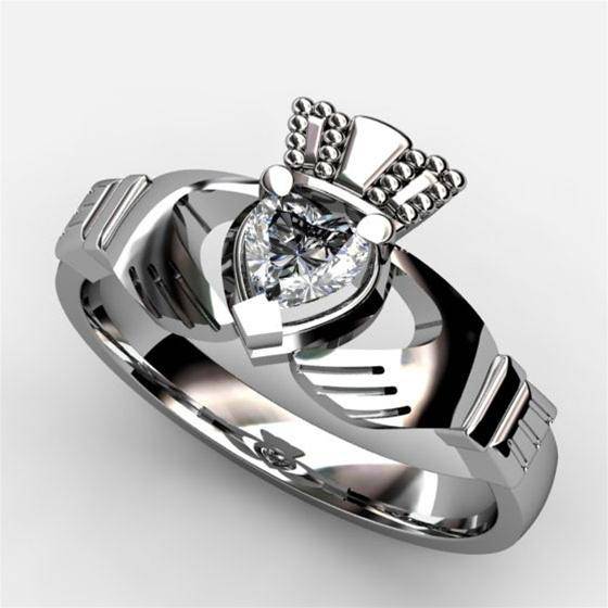Claddagh Engagement Ring 1/3 or 1/2 Carat Diamond ASU-1-WHITE - Uctuk