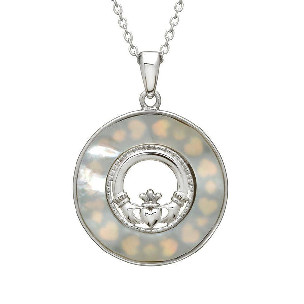 Sterling Silver Mother of Pearl Claddagh Pendant with Chain - ANU1181 - Uctuk