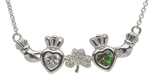 Mother & Family Claddagh & Shamrock Birthstone Pendant Necklace LS-MP2-S - Uctuk