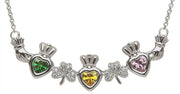 Mother & Family Claddagh & Shamrock Birthstone Pendant Necklace LS-MP3-S - Uctuk
