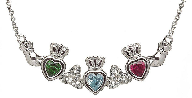 Mother & Family Claddagh & Trinity Birthstone Pendant Necklace LS-MP3-T - Uctuk