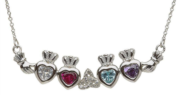 Mother & Family Claddagh & Trinity Birthstone Pendant Necklace LS-MP4-T - Uctuk