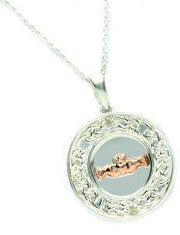 Retired Sterling Silver with 10K Gold accent Diamond Claddagh Pendant LS-PS803D - Uctuk