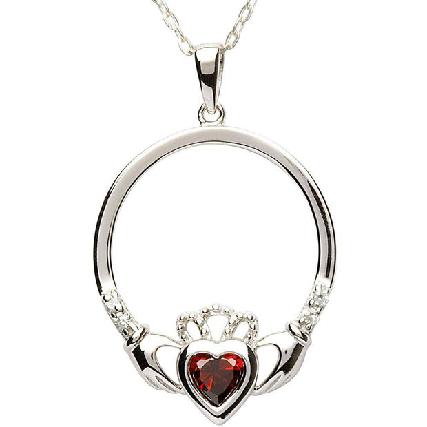 JANUARY Birthstone Silver Claddagh Pendant LS-SP91-1 - Uctuk