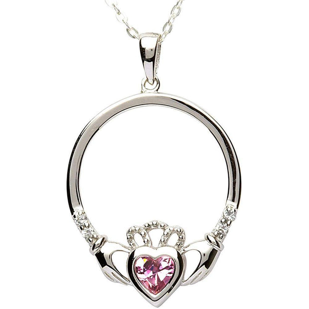 OCTOBER Birthstone Silver Claddagh Pendant LS-SP91-10 - Uctuk
