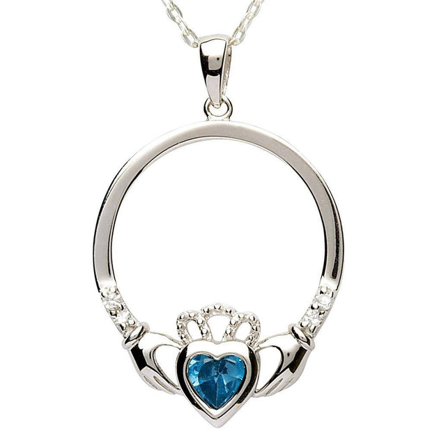 DECEMBER Birthstone Silver Claddagh Pendant LS-SP91-12 - Uctuk