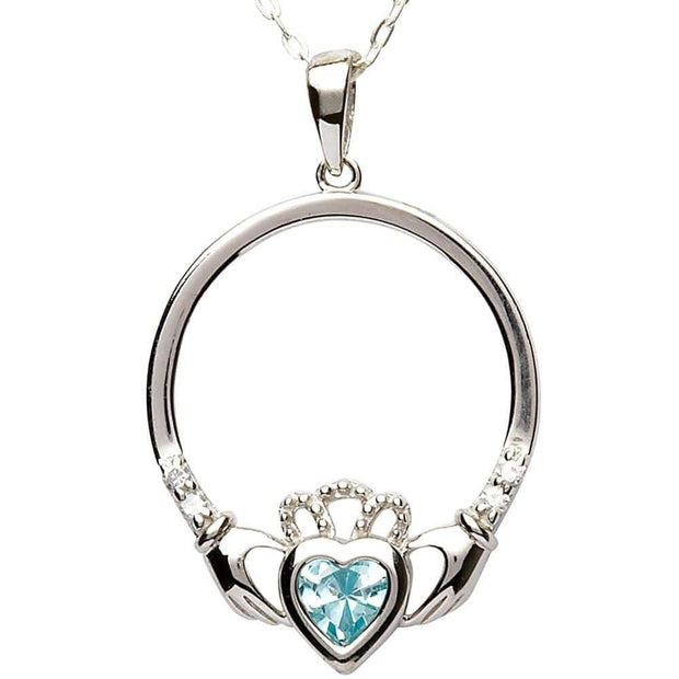 MARCH Birthstone Silver Claddagh Pendant LS-SP91-3 - Uctuk