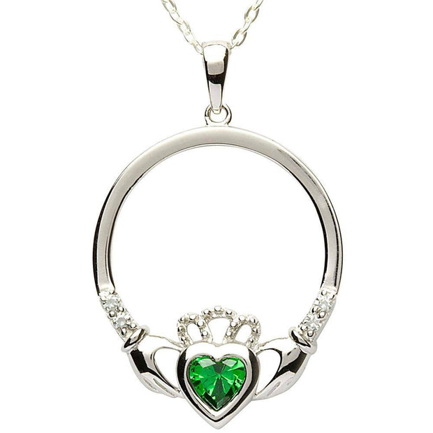 MAY Birthstone Silver Claddagh Pendant LS-SP91-5 - Uctuk