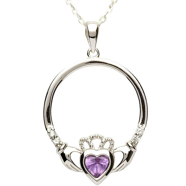 JUNE Birthstone Silver Claddagh Pendant LS-SP91-6 - Uctuk