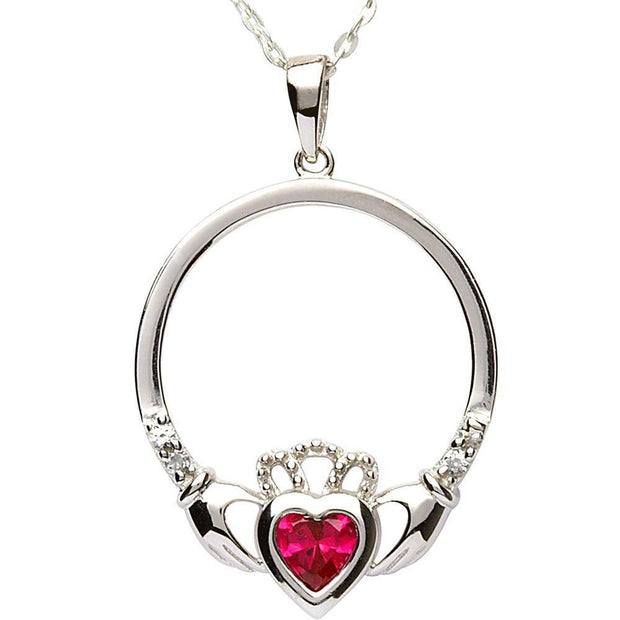 JULY Birthstone Silver Claddagh Pendant LS-SP91-7 - Uctuk