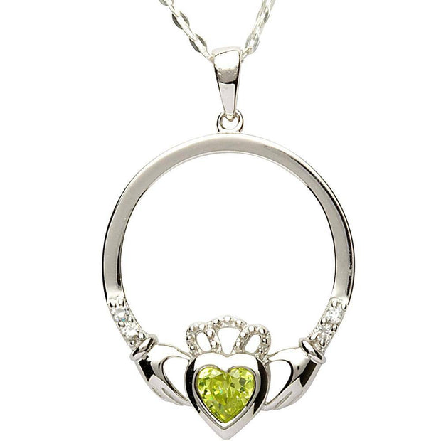 AUGUST Birthstone Silver Claddagh Pendant LS-SP91-8 - Uctuk