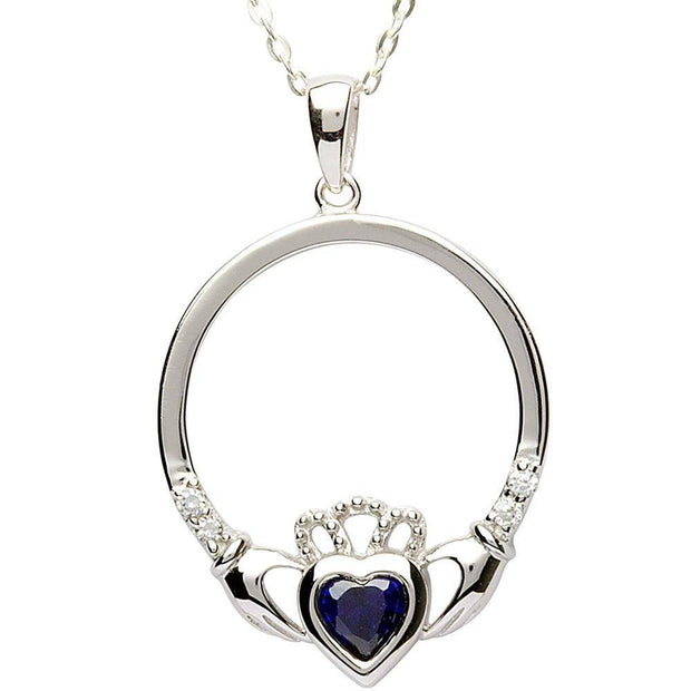 SEPTEMBER Birthstone Silver Claddagh Pendant LS-SP91-9 - Uctuk