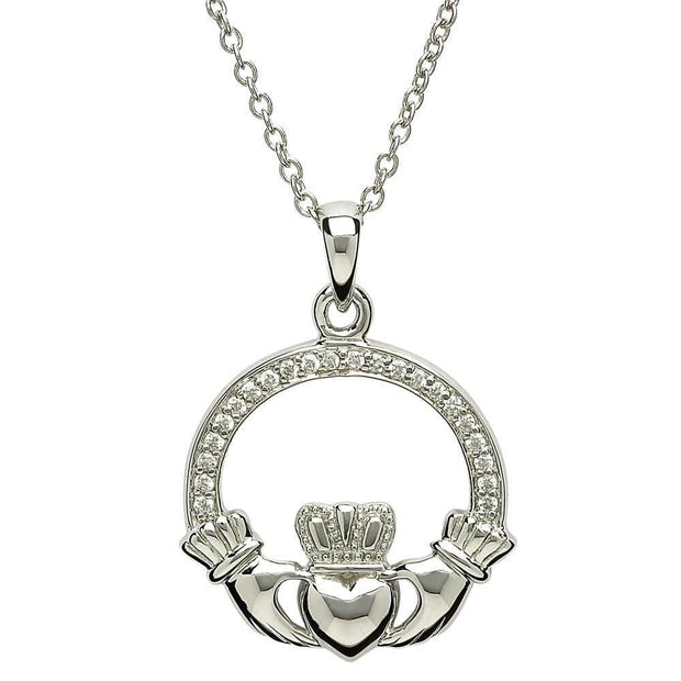 Sterling Silver Claddagh Pendant with CZ stones SP2070z - Uctuk