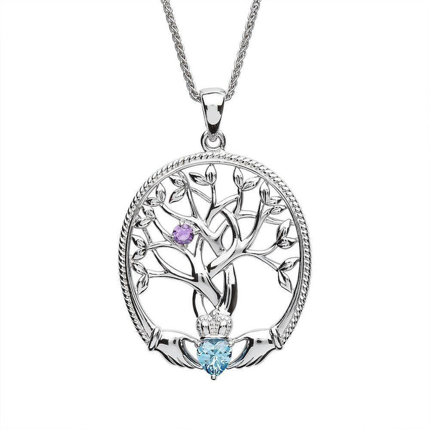 Irish Family Claddagh Tree of Life Birthstone Pendant SP2247-1 - Uctuk