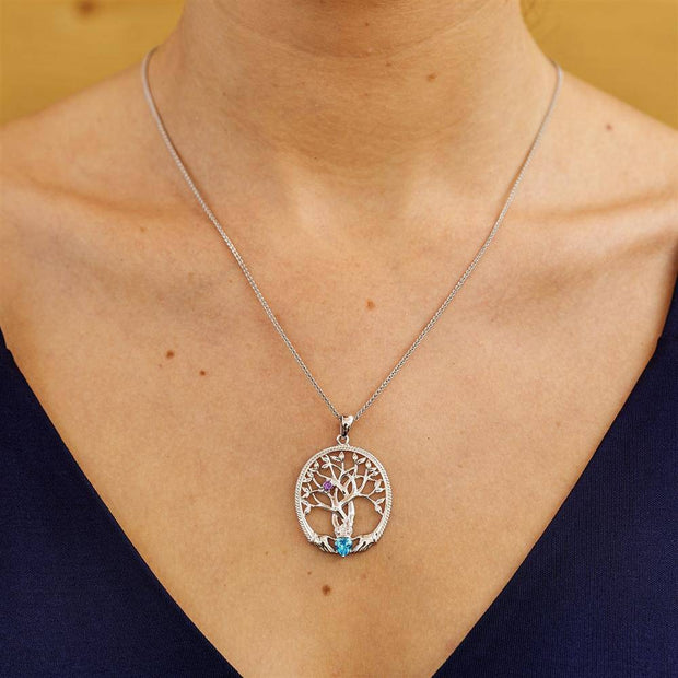 Irish Family Claddagh Tree of Life Birthstone Pendant SP2247-1 - Uctuk