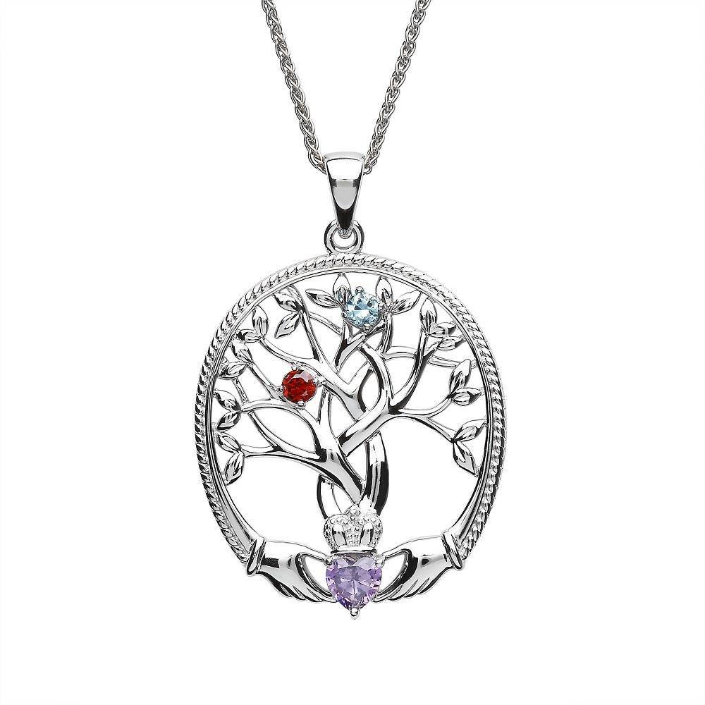 Irish Family Claddagh Tree of Life Birthstone Pendant Mother and 2 Children SP2247 2