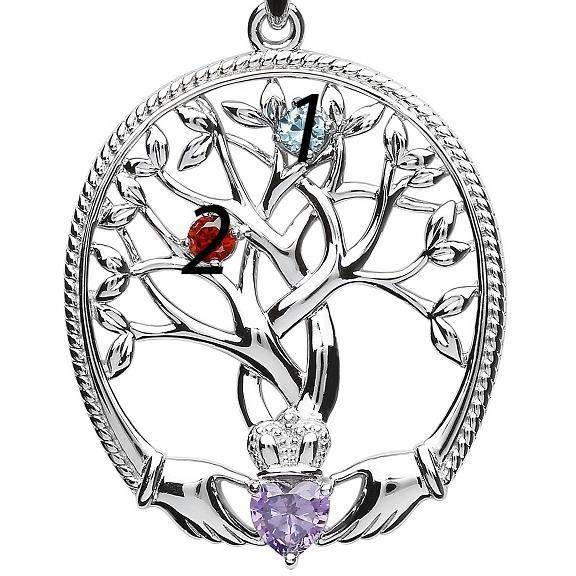 Irish Family Claddagh Tree of Life Birthstone Pendant Mother and 2 Children - SP2247-2 - Uctuk