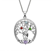 Irish Family Claddagh Tree of Life Birthstone Pendant Mother and 3 Children - SP2247-3 - Uctuk