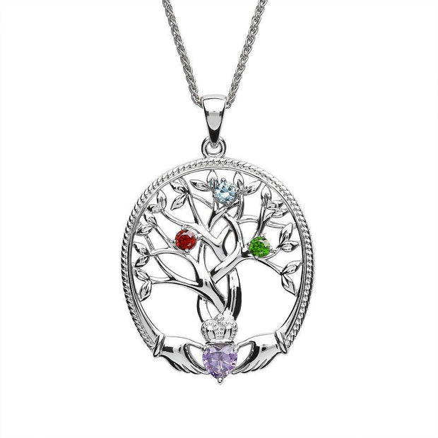 Irish Family Claddagh Tree of Life Birthstone Pendant Mother and 3 Children - SP2247-3 - Uctuk