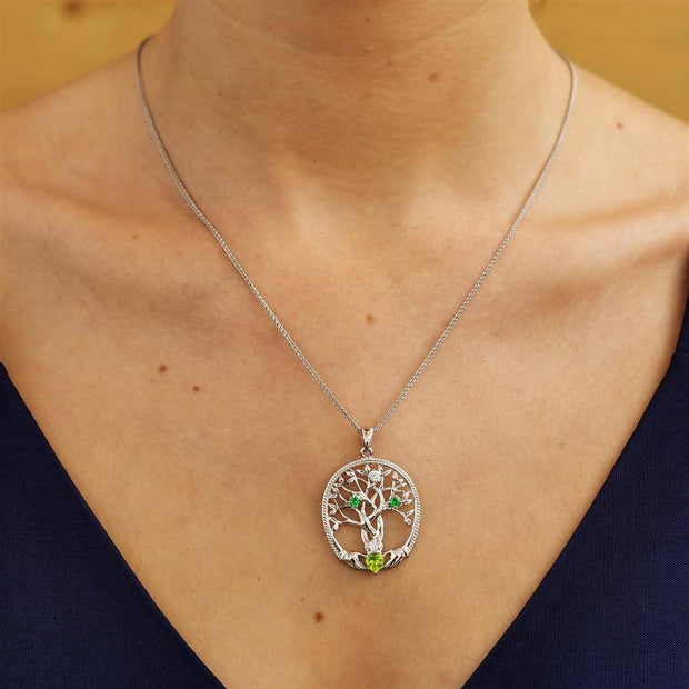 Irish Family Claddagh Tree of Life Birthstone Pendant Mother and 3 Children - SP2247-3 - Uctuk