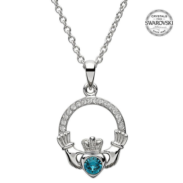 Sterling Silver Claddagh Birthstone December Pendant with Swarovski Crystals - SW101BT - Uctuk