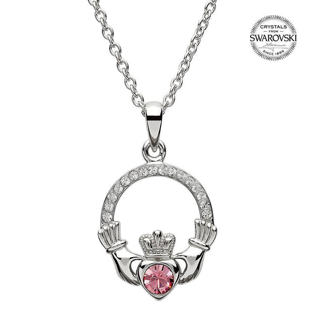Sterling Silver Claddagh Birthstone October Pendant with Swarovski Crystals - SW101PCZ - Uctuk
