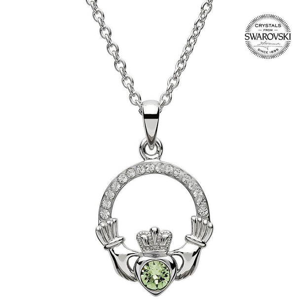 Sterling Silver Claddagh Birthstone August Pendant with Swarovski Crystals - SW101PT - Uctuk