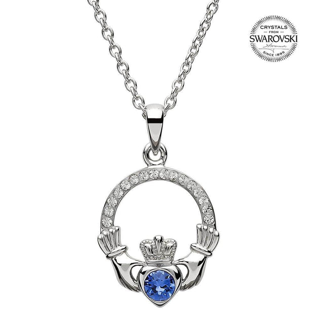 Sterling Silver Claddagh Birthstone September Pendant with Swarovski Crystals - SW101S - Uctuk