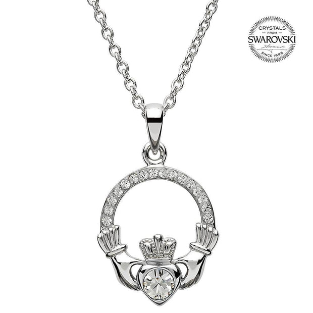 Sterling Silver Claddagh Birthstone April Pendant with Swarovski Crystals - SW101WH - Uctuk