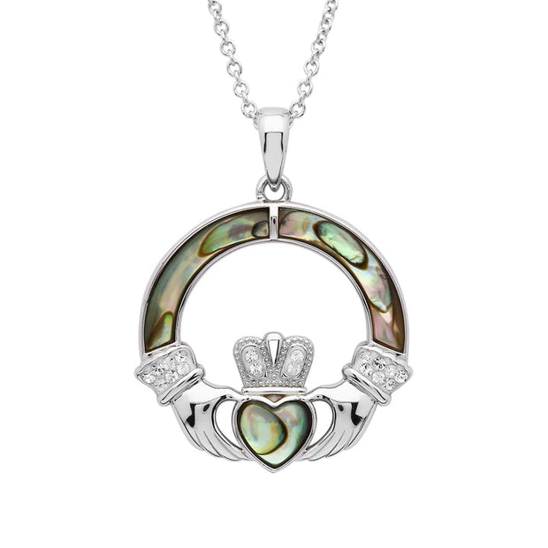 Sterling Silver Claddagh Pendant with Abalone and Swarovski Crystals SW201 - Uctuk
