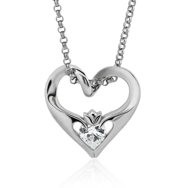 Sterling Silver White CZ w/Chain UPS-16435CZ Ladies Modern Floating Claddagh Pendant - Uctuk