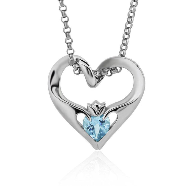 Sterling Silver Sky Blue CZ UPS-16435SB w/Chain Ladies Modern Floating Claddagh Pendant - Uctuk