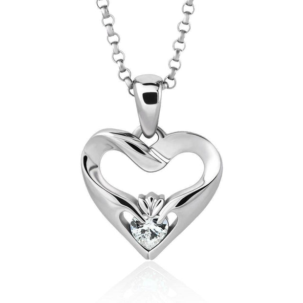 Sterling Silver White CZ UPS-16436CZ w/Chain Ladies Modern Claddagh Pendant - Uctuk