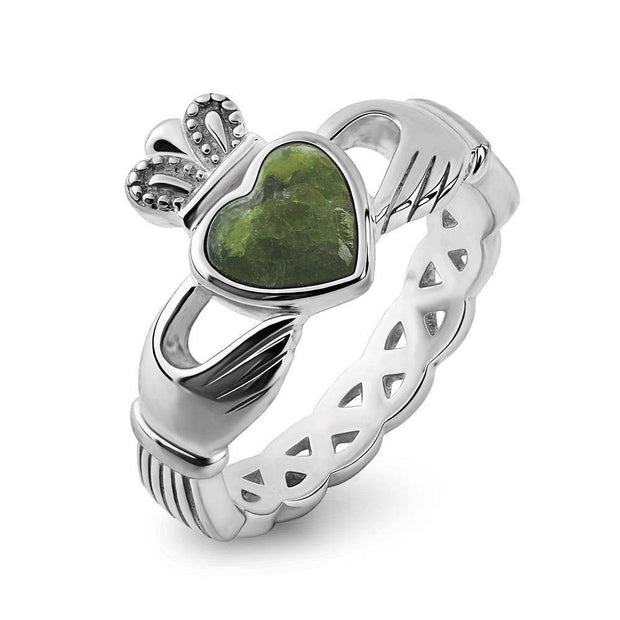 Claddagh Ring S-S2887 Ladies Sterling Silver with Connemara Marble - Uctuk