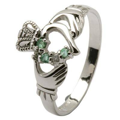 Ladies Diamond Emerald Claddagh Ring SL-14L75WED - Uctuk
