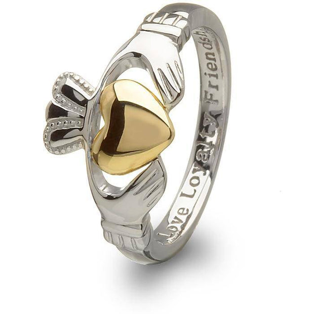 Ladies Silver and 10K Gold Claddagh Ring SL-SL96-MIX - Uctuk