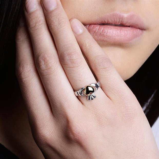 Ladies Silver and 10K Gold Claddagh Ring SL-SL96-MIX - Uctuk