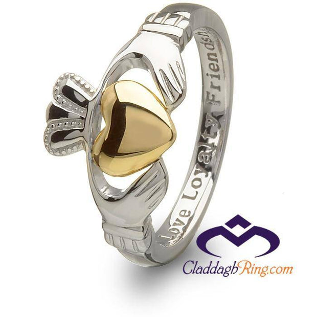 Ladies Silver and 10K Gold Claddagh Ring SL-SL96-MIX - Uctuk