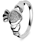 Retired Ladies Silver Pave CZ Claddagh Ring SL-SL97 - Uctuk