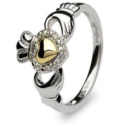 Retired Ladies Silver and 10K Gold with Diamonds Claddagh Ring SL-SL98 - Uctuk