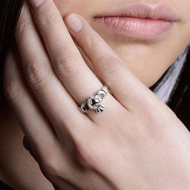 Retired Ladies Silver and 10K Gold with Diamonds Claddagh Ring SL-SL98 - Uctuk