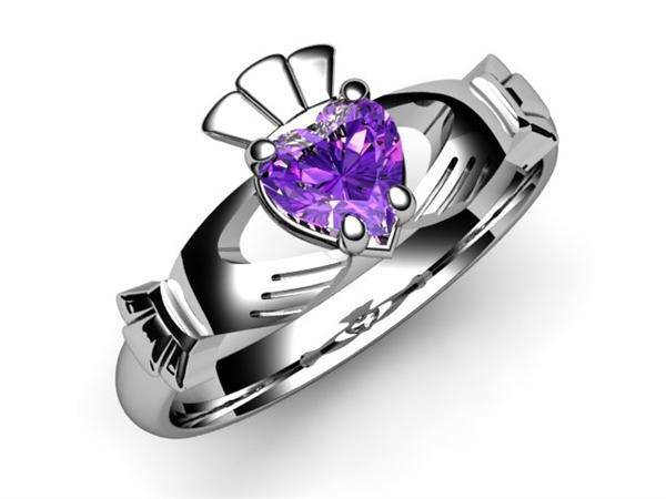 Amethyst 14K WHITE Gold Claddagh Ring <font color="#FF0000"> IN STOCK!  Ships in 48 Hours!</font> - Uctuk