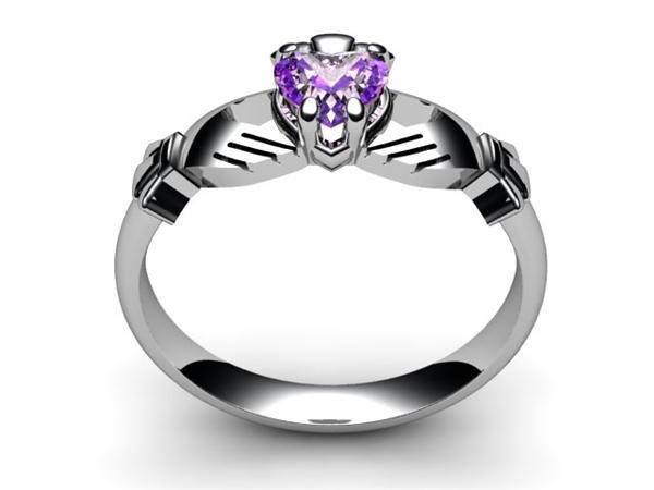 Amethyst 14K WHITE Gold Claddagh Ring <font color="#FF0000"> IN STOCK!  Ships in 48 Hours!</font> - Uctuk