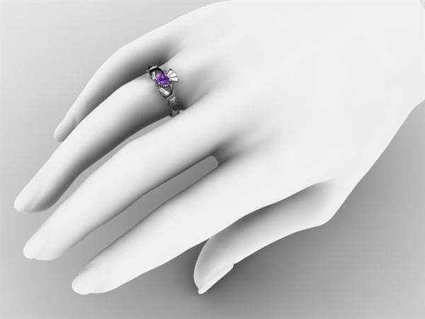 Amethyst 14K WHITE Gold Claddagh Ring <font color="#FF0000"> IN STOCK!  Ships in 48 Hours!</font> - Uctuk