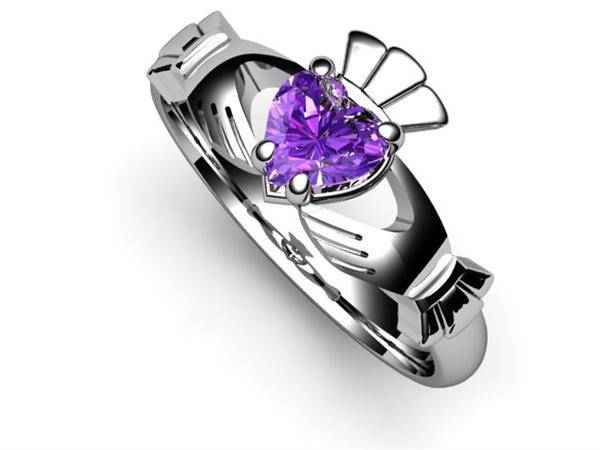 Amethyst 14K WHITE Gold Claddagh Ring <font color="#FF0000"> IN STOCK!  Ships in 48 Hours!</font> - Uctuk